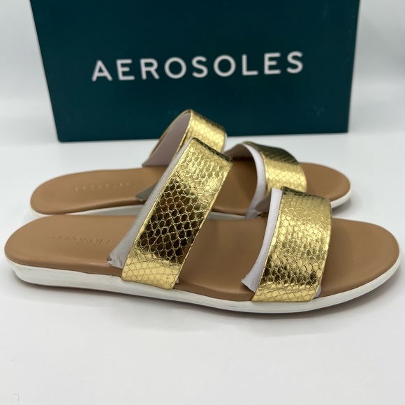 Aerosoles Womens Clovis Gold Metallic Slip On Open Toe Pool Slides Sandals - Picture 2 of 7